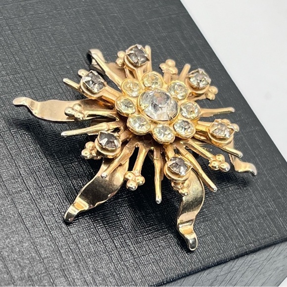 VTG 40's Starburst Golden Crystal Convertible Brooch Pendant 1.25" - Picture 1 of 8
